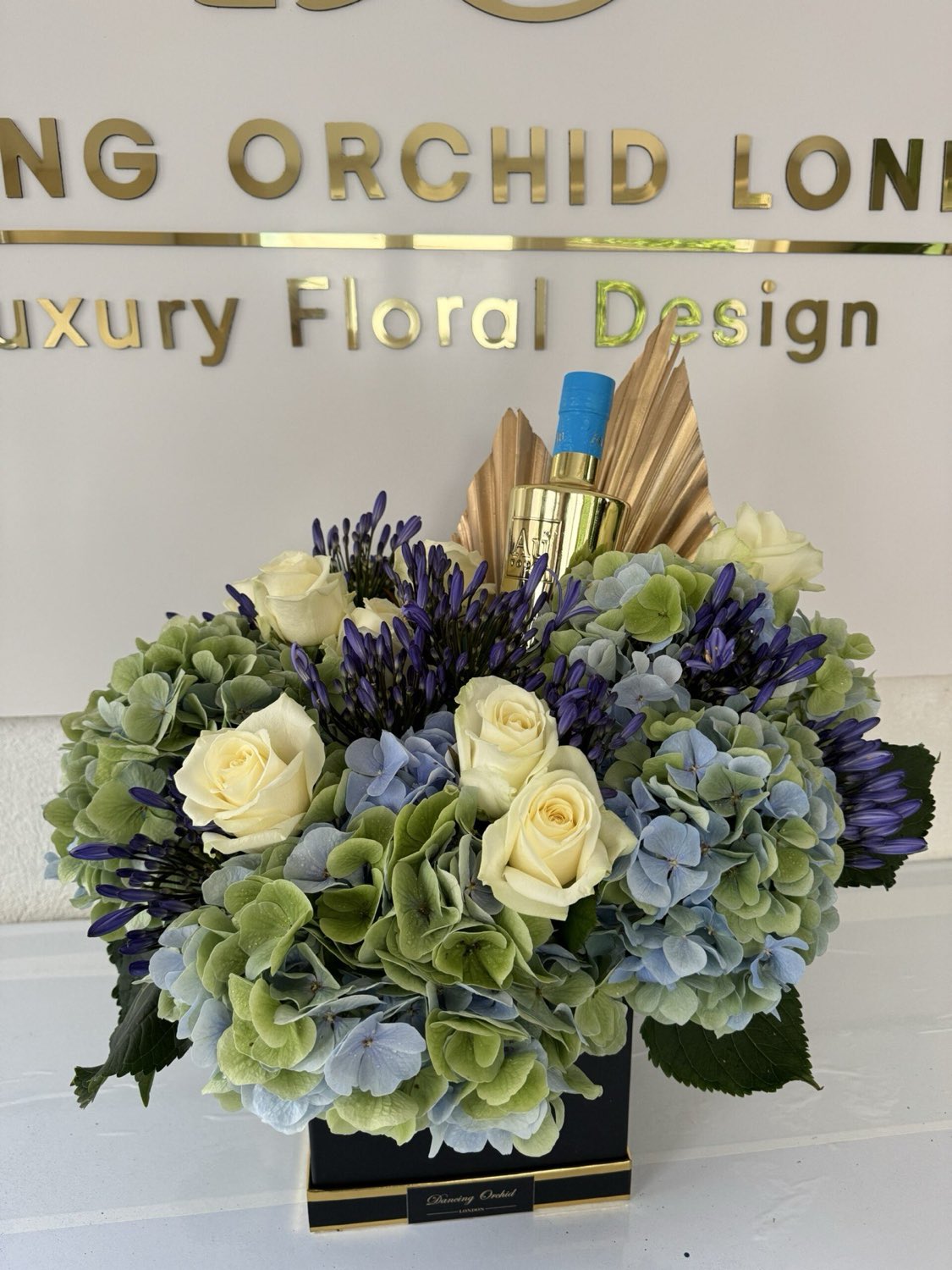Floral arrangement crafted at the Dancing Orchid atelier in Temple Fortune, NW11